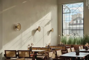Modern restaurant interior showcasing contemporary design elements and clean, minimalist aesthetic.