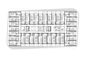 A detailed apartment layout with rooms and furniture.