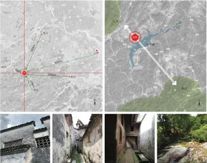 Maps and photographs showing historical locations and abandoned buildings.