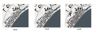 A timeline of urban development layouts showcasing changes from 2005 to 2022.