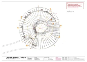 2D technical drawing of a hotel floor plan featuring metal framing and structural elements.