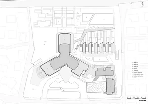 A floor plan of a hotel site showing different functional areas and zones.