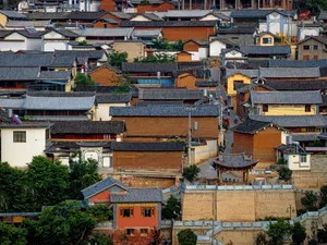 Row of traditional brick and tile houses in an urban landscape setting