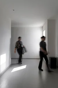 A minimalist interior design featuring concrete materials.