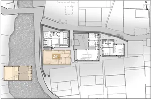 A technical architectural drawing showing the floor layout of a modern building.