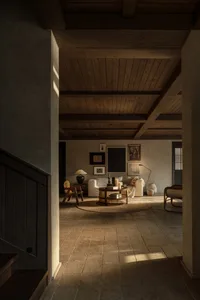 極簡住宅室內，搭配混凝土地板與牆面。