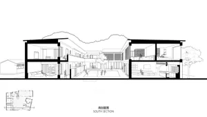 Cross-sectional diagram of a modern interior featuring wood and glass materials.
