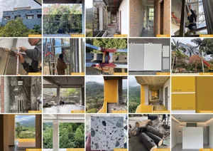 Photos showcasing various architectural and interior design elements in a construction setting.