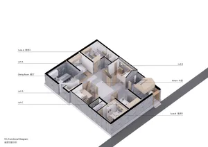 Floor plan of a loft suite featuring concrete construction and modern lighting.