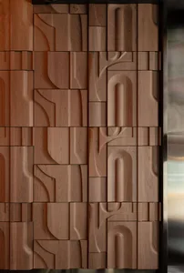 Modern wooden wall art with geometric patterns