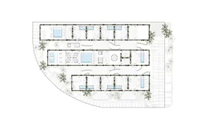 現代飯店的詳細建築平面圖。