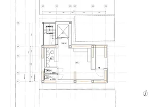 Modern, contemporary architectural floor plan featuring prominent concrete elements.