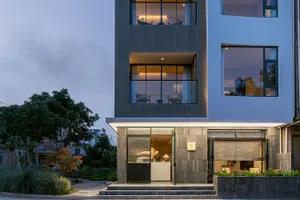 Modern building with concrete exterior.