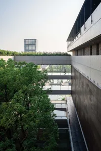 Modern urban design featuring concrete walkways and platforms.