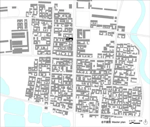 都市設計布局，呈現格線圖案與各種建築區塊。
