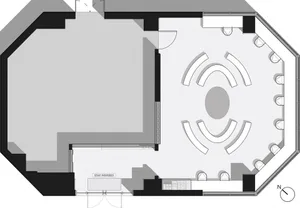 A detailed architectural drawing of a modern office space, focusing on the air-conditioning unit in the center of the room.