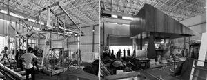Metal scaffolding and structures inside a warehouse