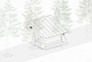 Modern building exterior with a wood frame
