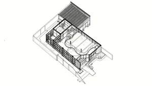 Modern architectural design featuring a concrete swimming pool.