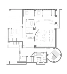 A black and white floor plan diagram of an office layout