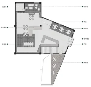 Floor plan of an industrial commercial space featuring industrial materials and industrial design elements.