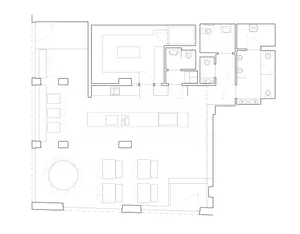 Modern office building layout on paper floor plan