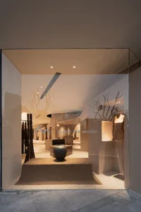 Modern storefront with glass elements and minimalist design