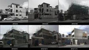 Construction site showing building progression stages from April 2nd to November 15th, 2018.