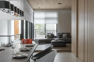 Modern living room with retro lamps and minimalist decor