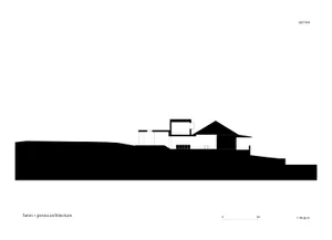 Modern residential architecture with concrete materials, showing floor plan layout.