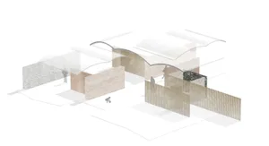 Modern, rendered conceptual architecture image focusing on urban infrastructure.