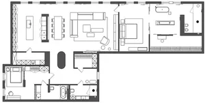 A detailed floor plan of a modern residential interior