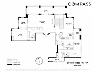 Floor plan of 30 Park Place, PH-78A, depicting living areas, dining areas, a kitchen, and other amenities.