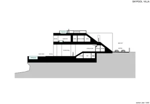 Sectional architectural plan of a sky-pool villa with various rooms and amenities indicated.