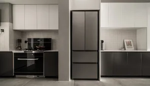 A modern minimalist kitchen featuring composite panels with sleek, clean design and efficient use of space.