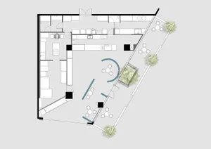A modern open space with seating areas, dining tables, and a comfortable atmosphere