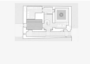 2D floor plan of a house with modern and traditional design elements, featuring various rooms and well-lit spaces