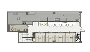 Empty lobby with white walls, a clean and minimalist appearance, and a calm atmosphere