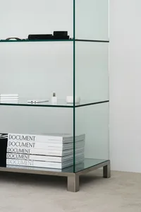 A glass display case in a bookstore or library, showcasing a selection of books in a visually appealing arrangement