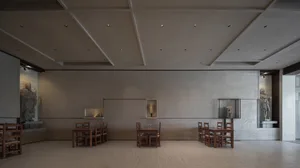 Empty restaurant with wooden tables and chairs, clean and well-organized, ready for customers