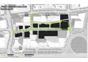 Black and white floor plan of a shopping center with various rooms and spaces, including a parking area, with natural light coming through windows or skylights