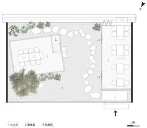 A welcoming open space with chairs, dining tables, potted plants, and vases, creating a cozy atmosphere