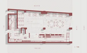 An inviting restaurant interior with a red tiled floor, chairs placed throughout the space, and a cozy atmosphere
