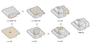 Black and white floor plan of a modern building with various rooms and linework