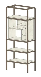 A white wooden bookshelf with three empty shelves in a calm and inviting living area, perfect for reading or displaying decorative items