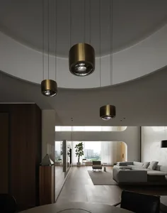Open living area with a modern design, featuring a large couch, two chairs, a dining table, and white walls creating a bright and airy atmosphere