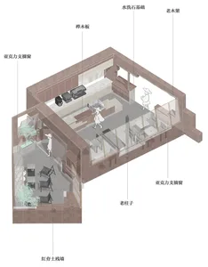 Cozy home interior with a living room, dining area, kitchen, and bedroom, featuring a couch, dining table, refrigerator, sink, and bed
