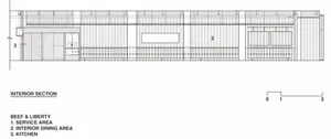 Large open space with concrete walls, labeled rooms, and a modern industrial feel