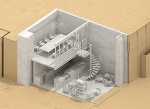 A spacious open-plan living area with chairs, a dining table, and a couch, creating inviting spaces for guests