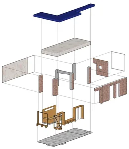 A minimalist floor plan of an office space with various rooms and furniture pieces, emphasizing functional layout and minimal decoration